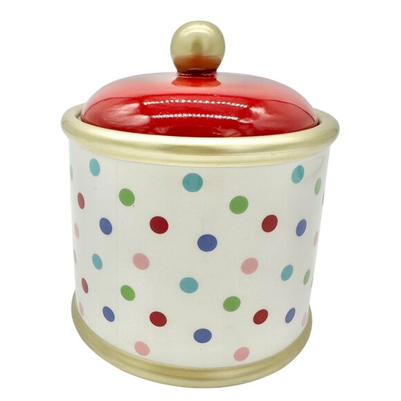 H For Happy Merry Merry Polka Dot Ceramic Serving Set 2 Plates 1 Tray 1 Canister - Picture 8 of 15